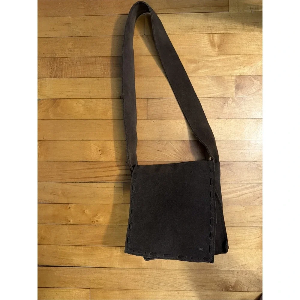American Eagle Fringe Crossbody Bag  Trim Brown Suede Boho Hippie NWT